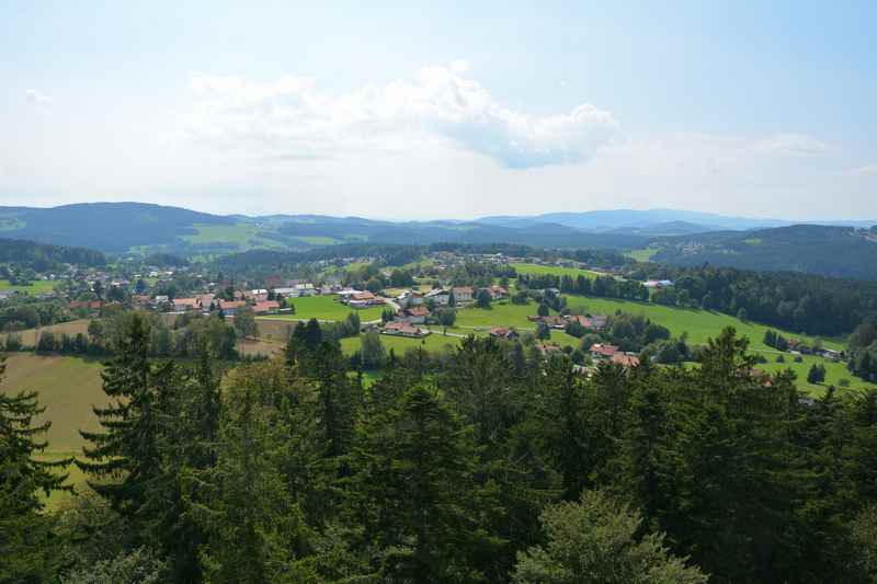 Das ist der Blick vom Aussichtsturm im Bayerischen Wald