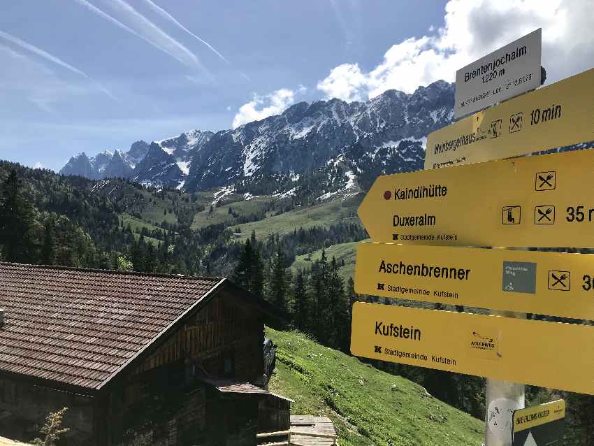 Hinter der Brentenjochalm zweigt links unser Wandersteig zum Gamskogel ab