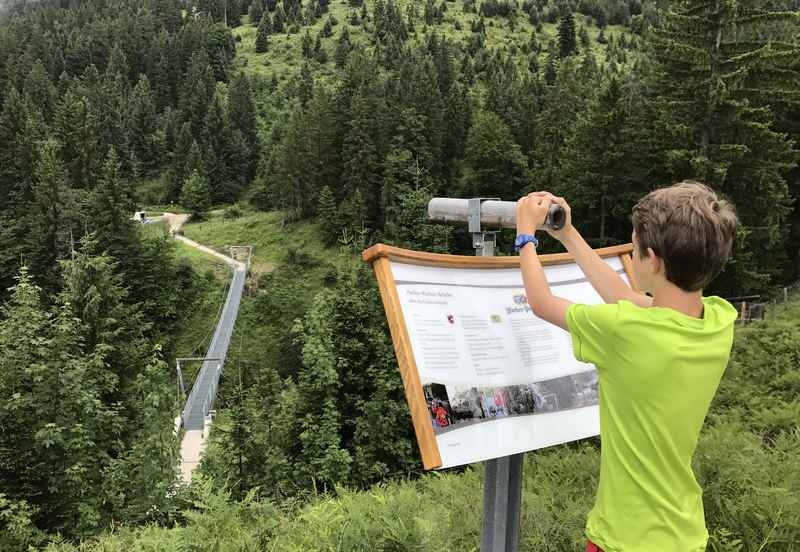 Dann endlich ist die Hacker Pschorr Hängebrücke bei der neuen Tannenhütte in Sicht