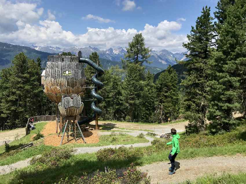 Das Highlight im Zirbenpark Hochzeiger - der 12 Meter hohe Zirbenzapfenerlebnisturm