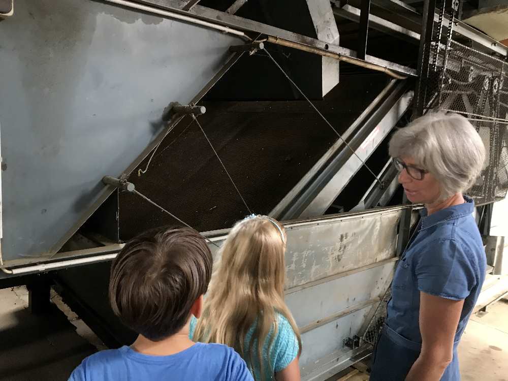 Und wir dürfen die Maschine anschauen, mit der die Hopfendolden von der Pflanze geschüttelt werden