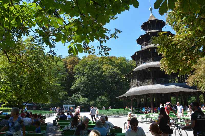 Schöne Kinderwagen Wanderung in München: Vom deutschen Museum zur Surferwelle, am Eisbach entlang bis zum Biergarten am chinesischen Turm