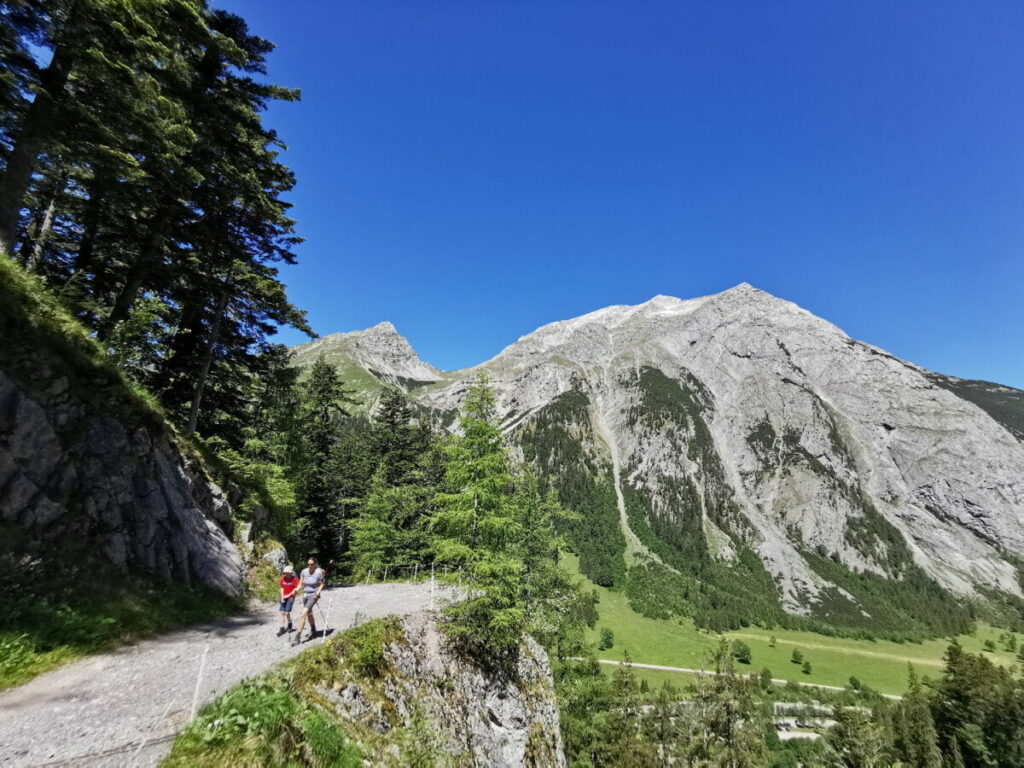 Die Binsalm Wanderung auf dem breiten Weg bietet viel Ausblick