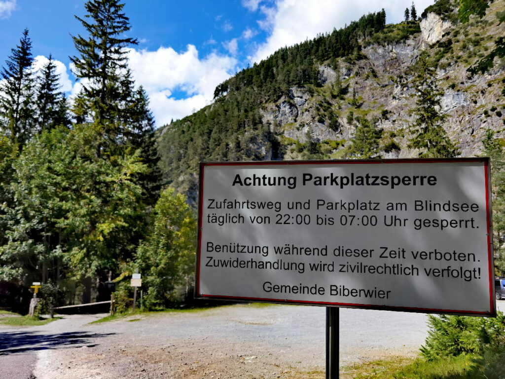 Blindsee parken - am Ende der Mautstraße, nur tagsüber!