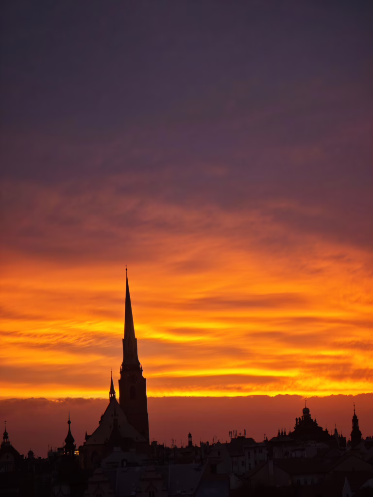 Unser Ausblick auf die Skyline der Stadt aus dem Familienhotel Pilsen