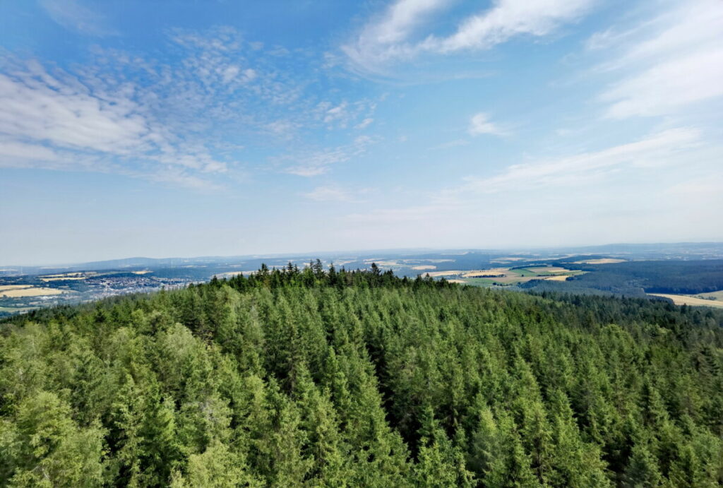 Das ist die Aussicht von der Kösseine auf der Fichtelgebirge Wanderung mit Kindern