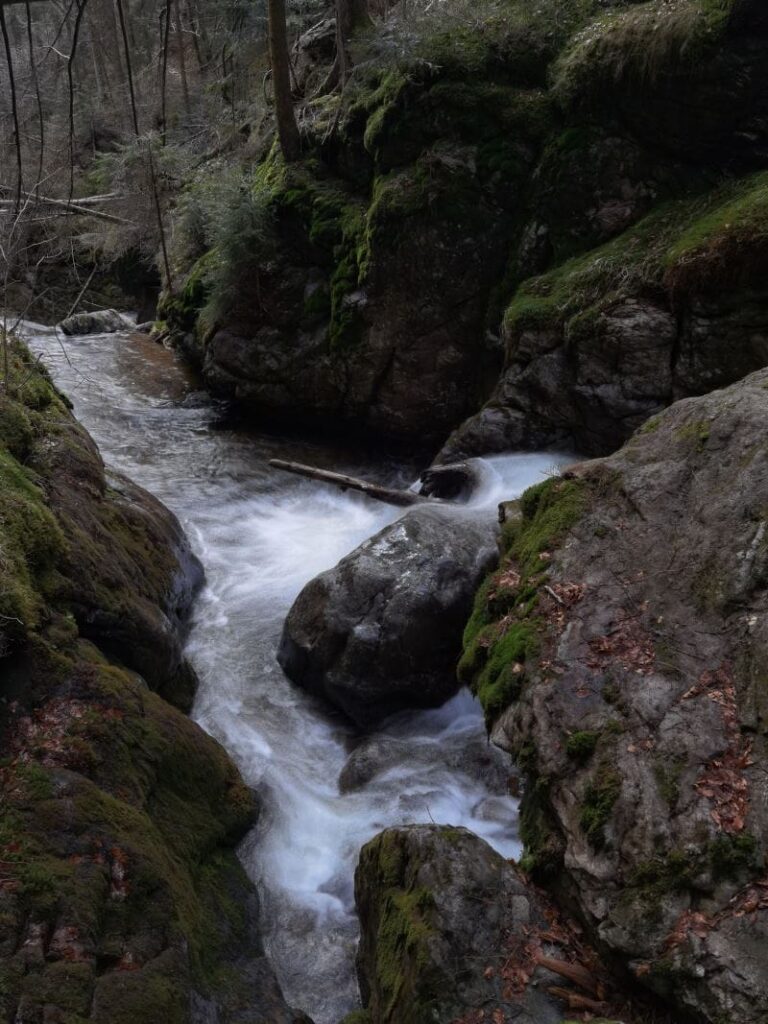 Hochfall Wasserfall - klammartiger Abschnitt auf unserer Wanderung im Bayerischen Wald