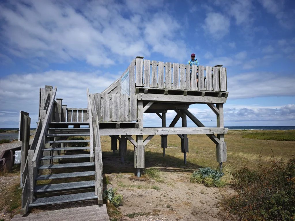 Ganz oben am Markelsdorfer Huk steht der kleine Aussichtsturm - ein nettes Ausflugsziel auf Fehmarn mit Kindern