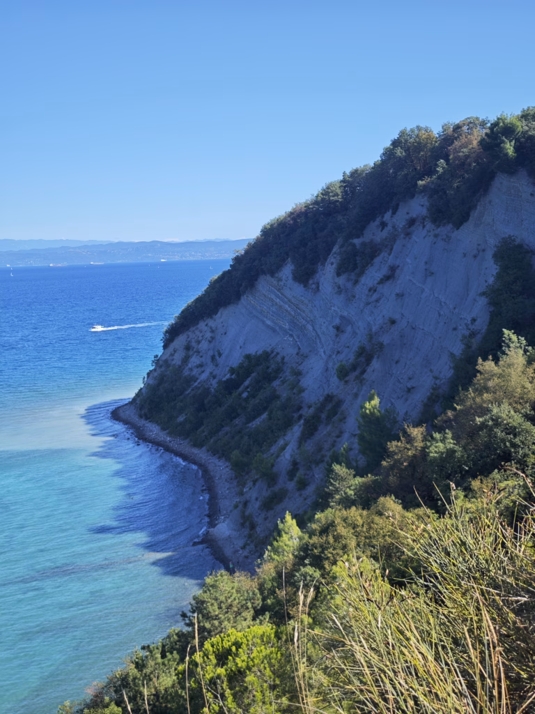 Die Steilküste an der Mondbucht am Meer in Slowenien