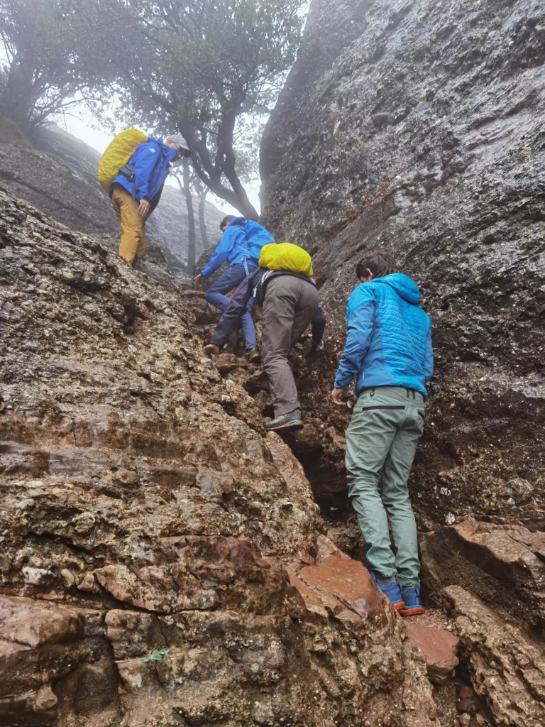 Wenn du in Montserrat wandern gehst, führen die Wege durch die Felsen hinauf