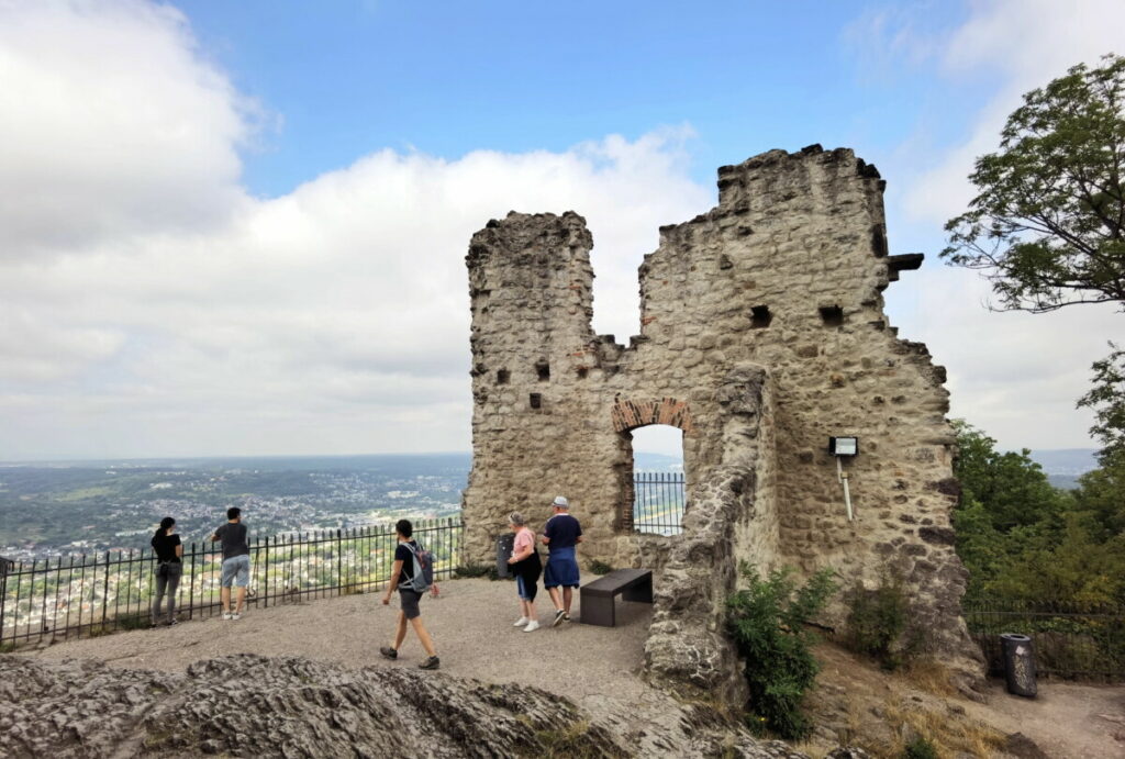 Ganz oben am Drachenfels mit Kindern - das ist die Ruine, die weithin am Rhein sichtbar ist