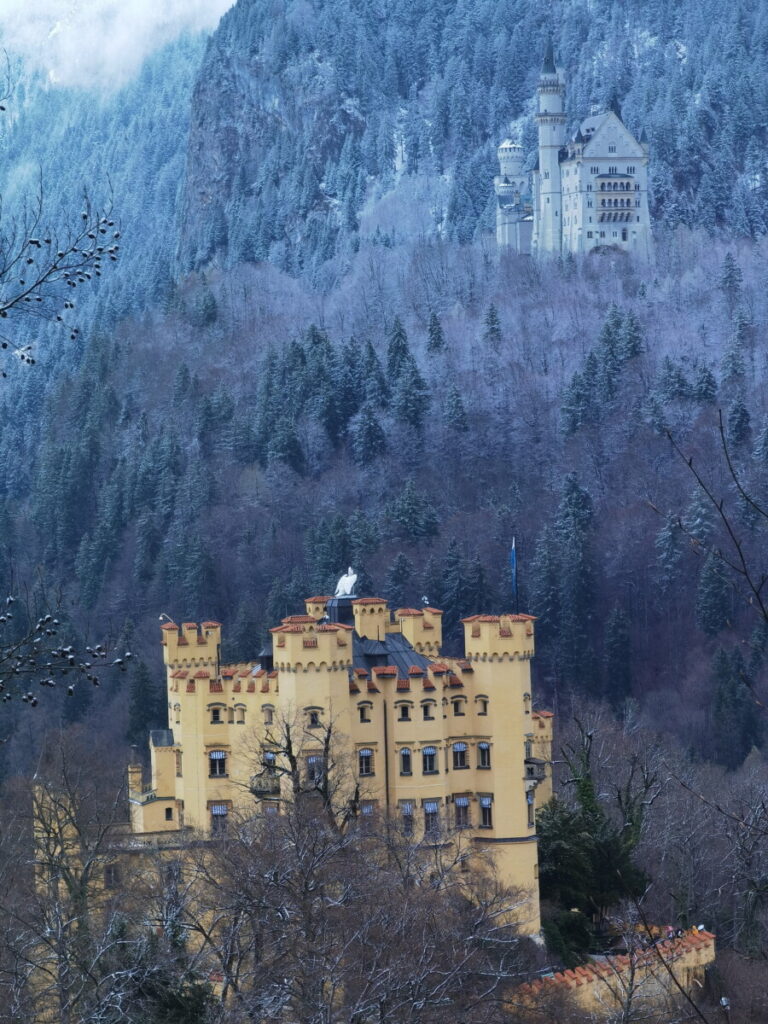 Aussicht vom Frauenstein auf Schloss Hohenschwangau und Schloss Neuschwanstein