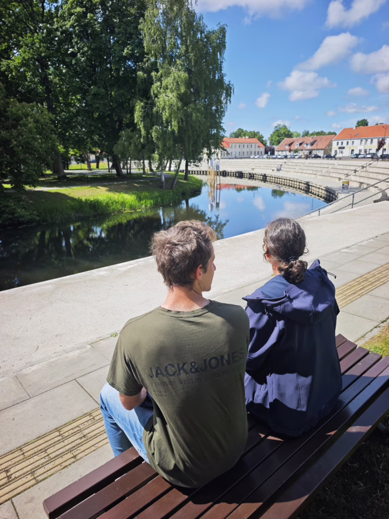 Blick vom Marktplatz auf den Fluß in Šilutė